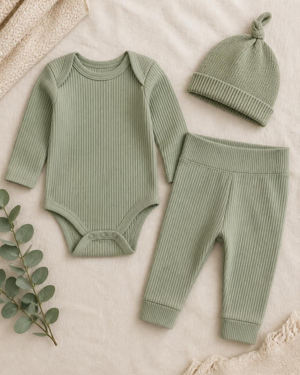 Conjunto canelado verde-sálvia