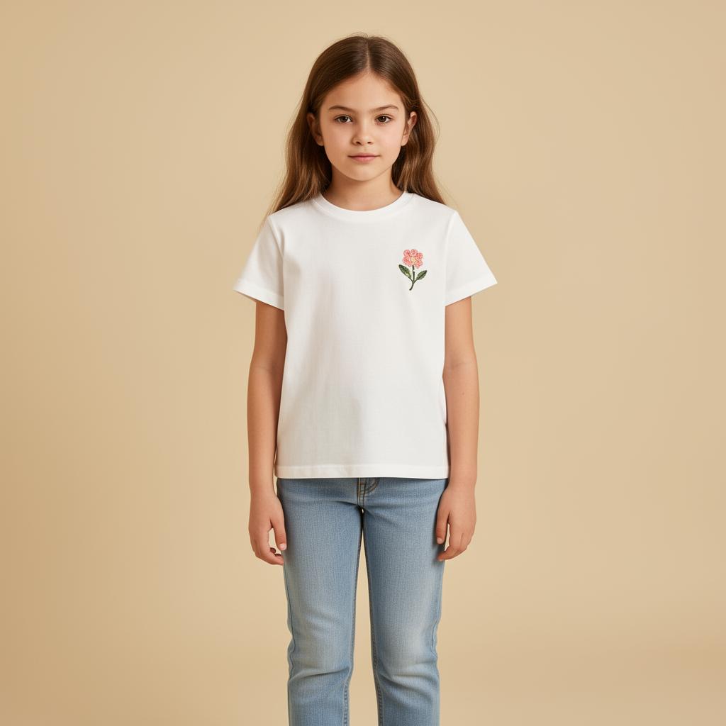 T-shirt com flor bordada